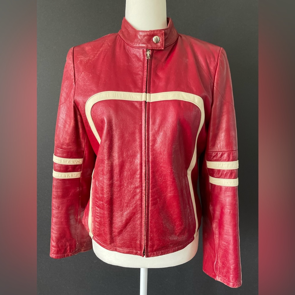 VINTAGE RED WILSON LEATHER MAXIMA BIKER MOTO GENUINE LEATHER CAFE RACER …